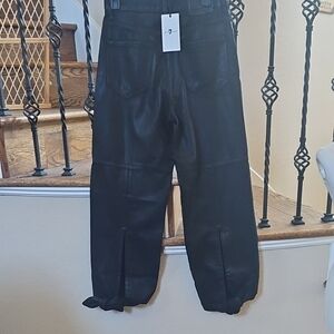 7 For All Mankind Black High-Rise Wide Leg Cropped Jeans with Front Slits